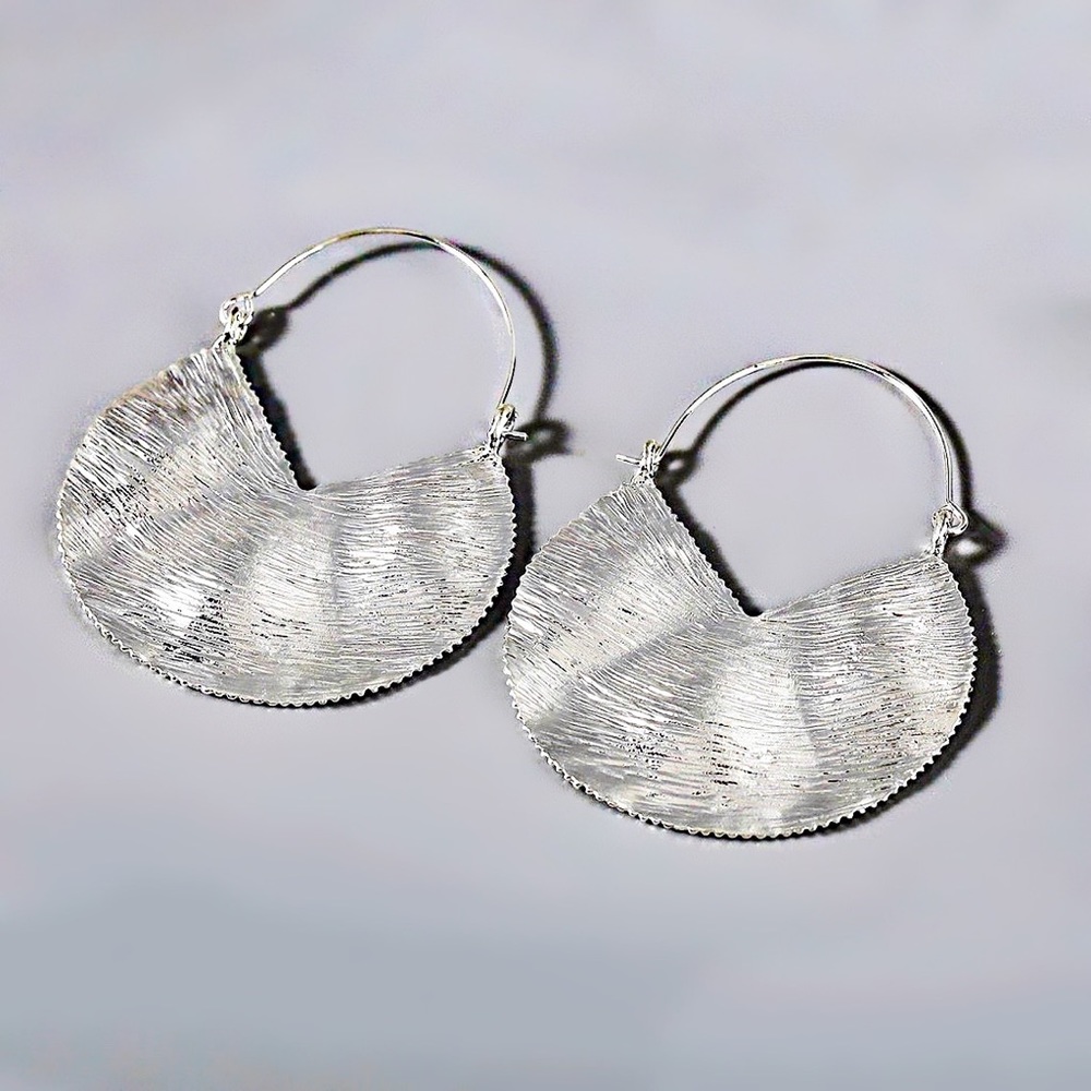 Any 2/$20! Silver Ridged Boho Disc Earrings - Picture 2 of 5
